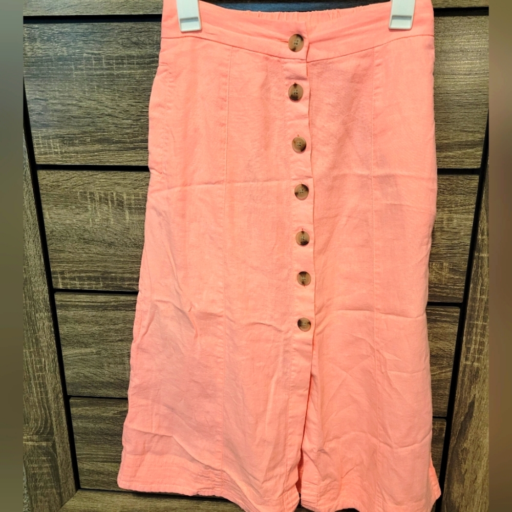 Coral pink universal thread button midi skirt size xs linen